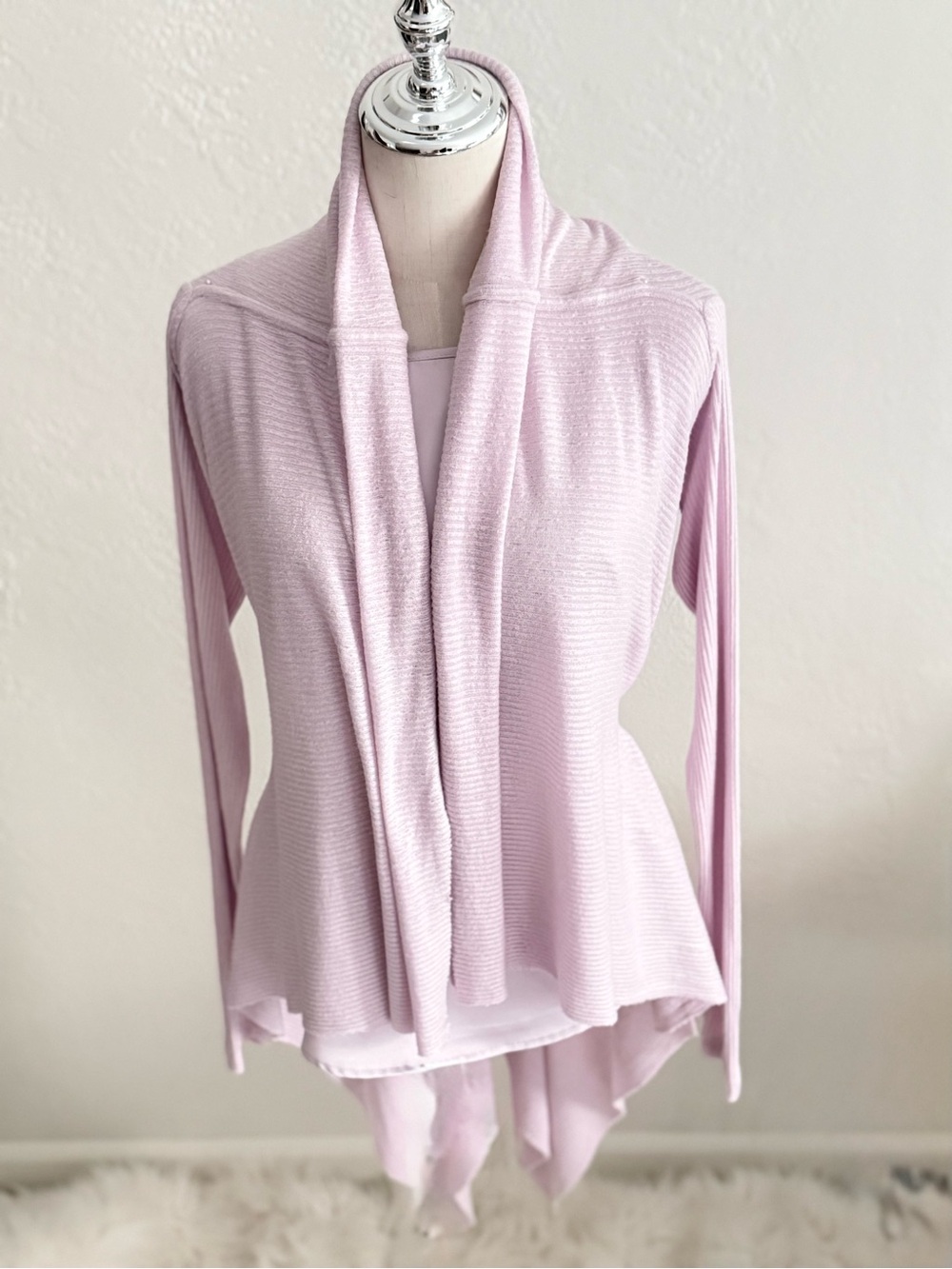 Sen Draped Open-Front Pastel Lilac Cardigan Sz:1 Luxe Chic Set Minimalist‎